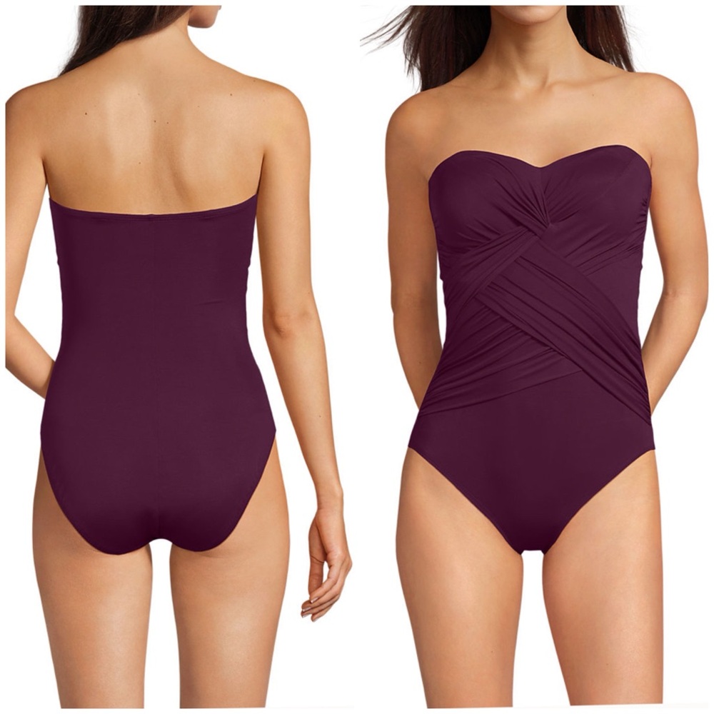 Lands end bandeau Wrap Wine Elegant Strapless Swimsuit - Picture 4 of 7